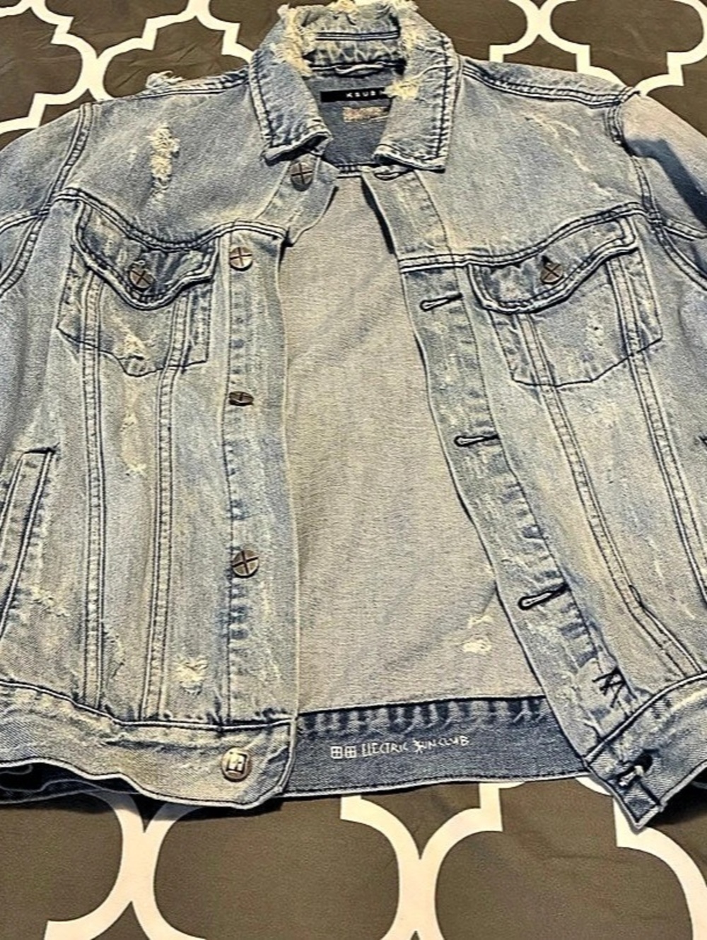 Ksubi Distressed Denim Jean Jacket Blue Size Medium